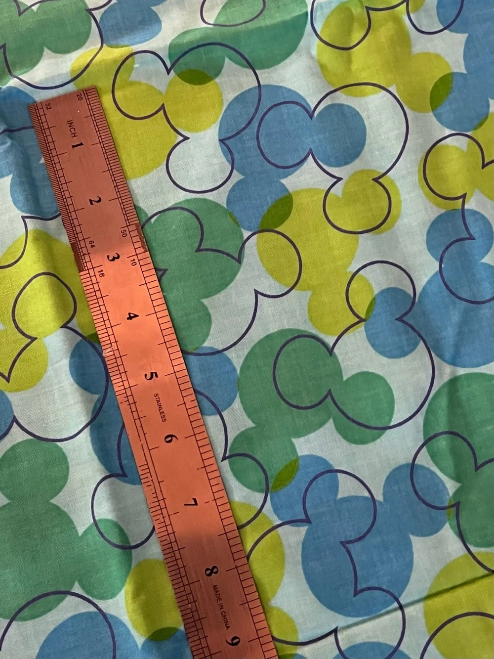 Fabric Disney Kids Sewing Mouse Ears Pattern in Green, Blue, & Yellow Pattern